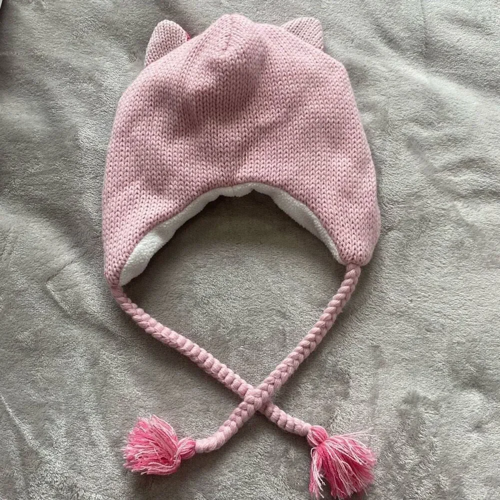 Knitted Pig Hat With Tassels